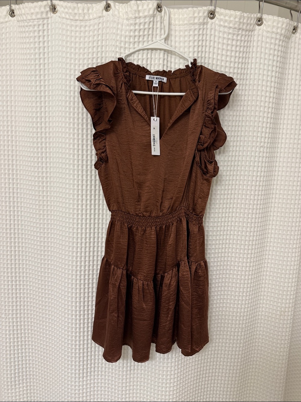 Steve Madden Chocolate Brown Ruffle Tiered Mini Dress